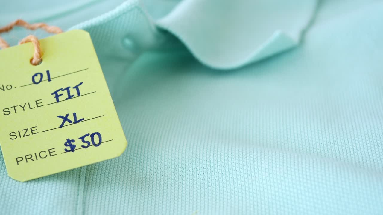 Close up of a green shirt with a price tag