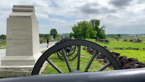 American-Civil-War-Cannons,-Artillery-on-the-historic-Gettysburg-battlefield,-site-of-bloodiest-battle