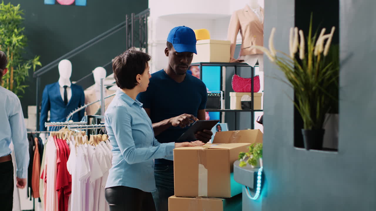 trabajador elegante ayudando al repartidor