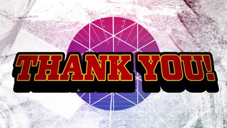 animation of thank you text over shapes on purple background