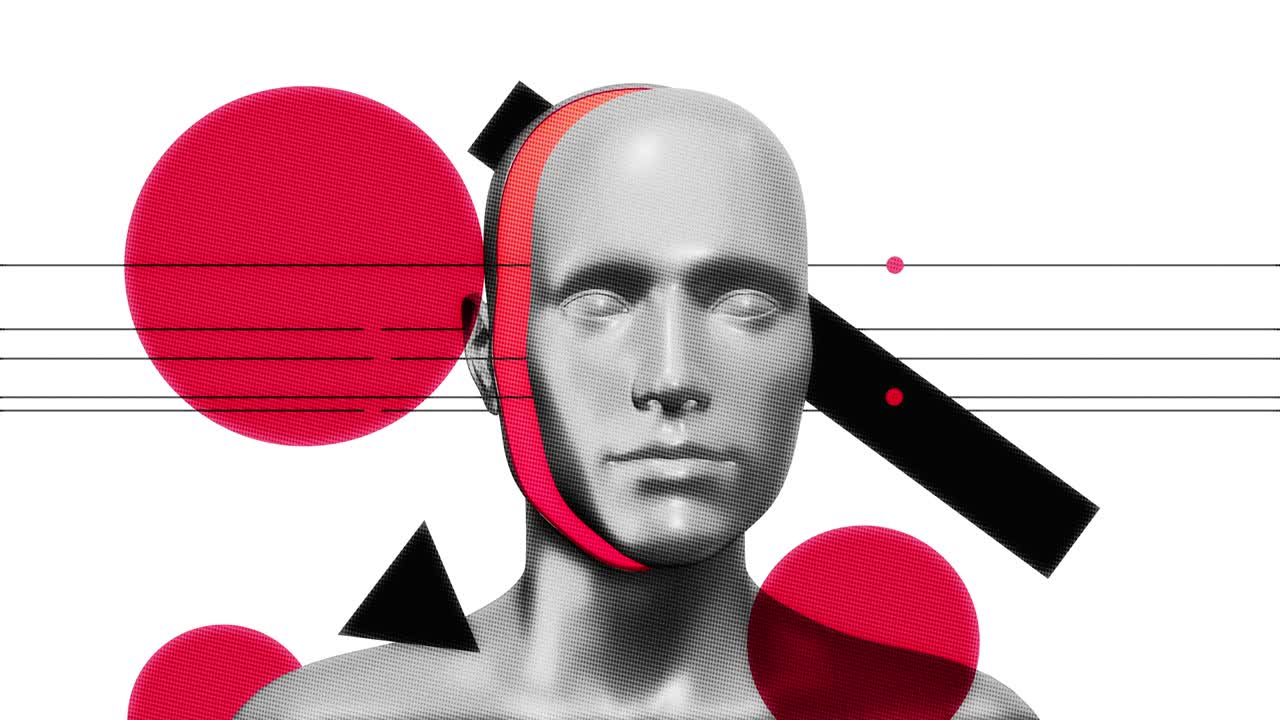 el cuerpo humano es un concepto de arte abstracto con formas geométricas, un personaje 3d realista, un hombre o una mujer en un estilo de movimiento creativo y moderno, un diseño psicodélico de colores y gráficos mínimos, una animación de bucle de moda brillante.