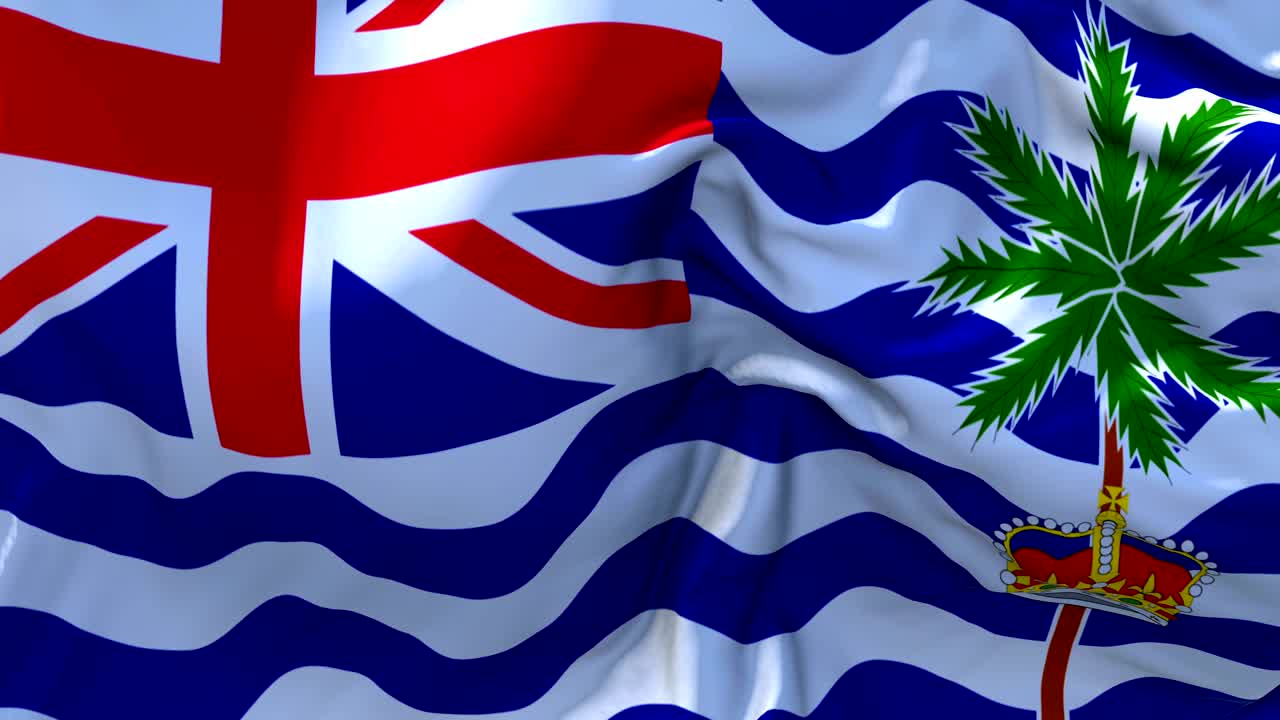 영국 인도양 영토의 발이 바람 속에 흔들리는 느린 동작 애니메이션, 4k 현실적인 직물 질감 발, 바람이 불어오는 날에 부드럽게 날아가는 연속적인 원활한 루프 배경.