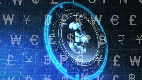 animación de los símbolos de las monedas sobre el símbolo del euro