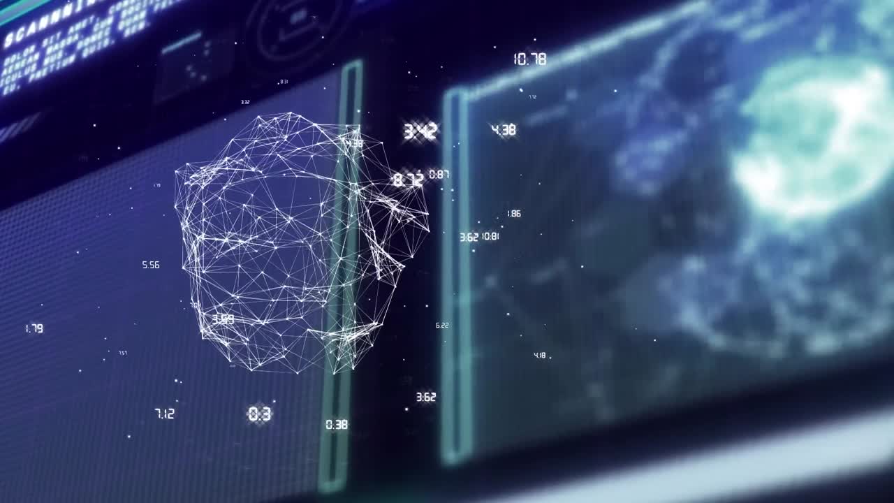 Animation of network of connections and data processing on interface