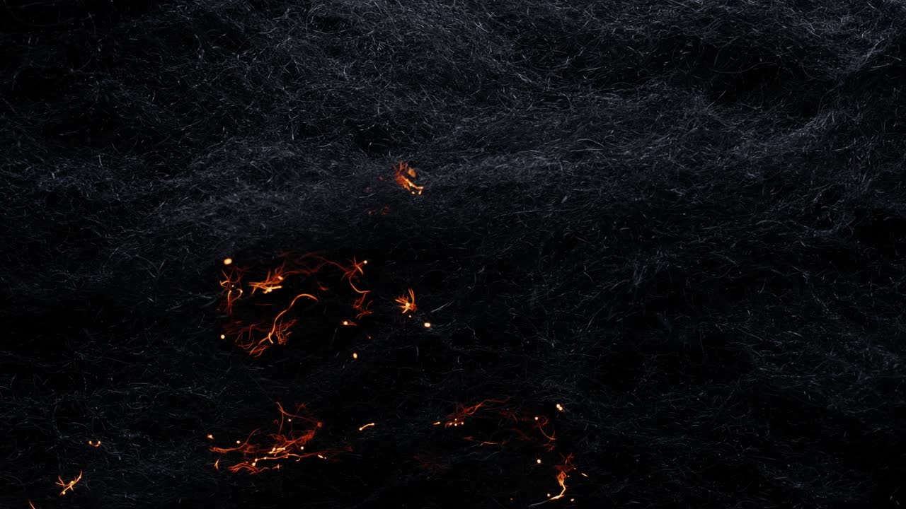 ARTISTIC FIRE TRAILS: Sparks of heat rising up from the bottom, then spreading to the left and right through an abstract moody web of darkness