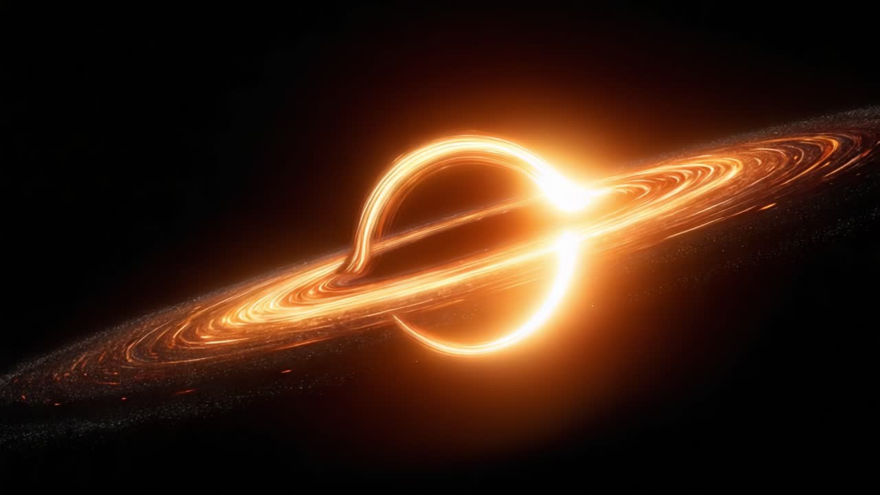 Immagini accattivanti di un buco nero circondato da un brillante anello di luce, che raffigurano i misteri dello spazio e la danza cosmica di gravità e materia.