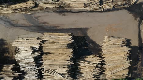 4k top down aerial view of a large lumber yard in oregon, united states