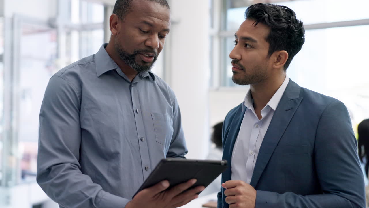 Collaboration, tablet and business men