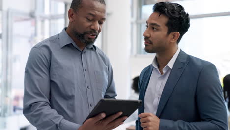 collaboration, tablet and business men