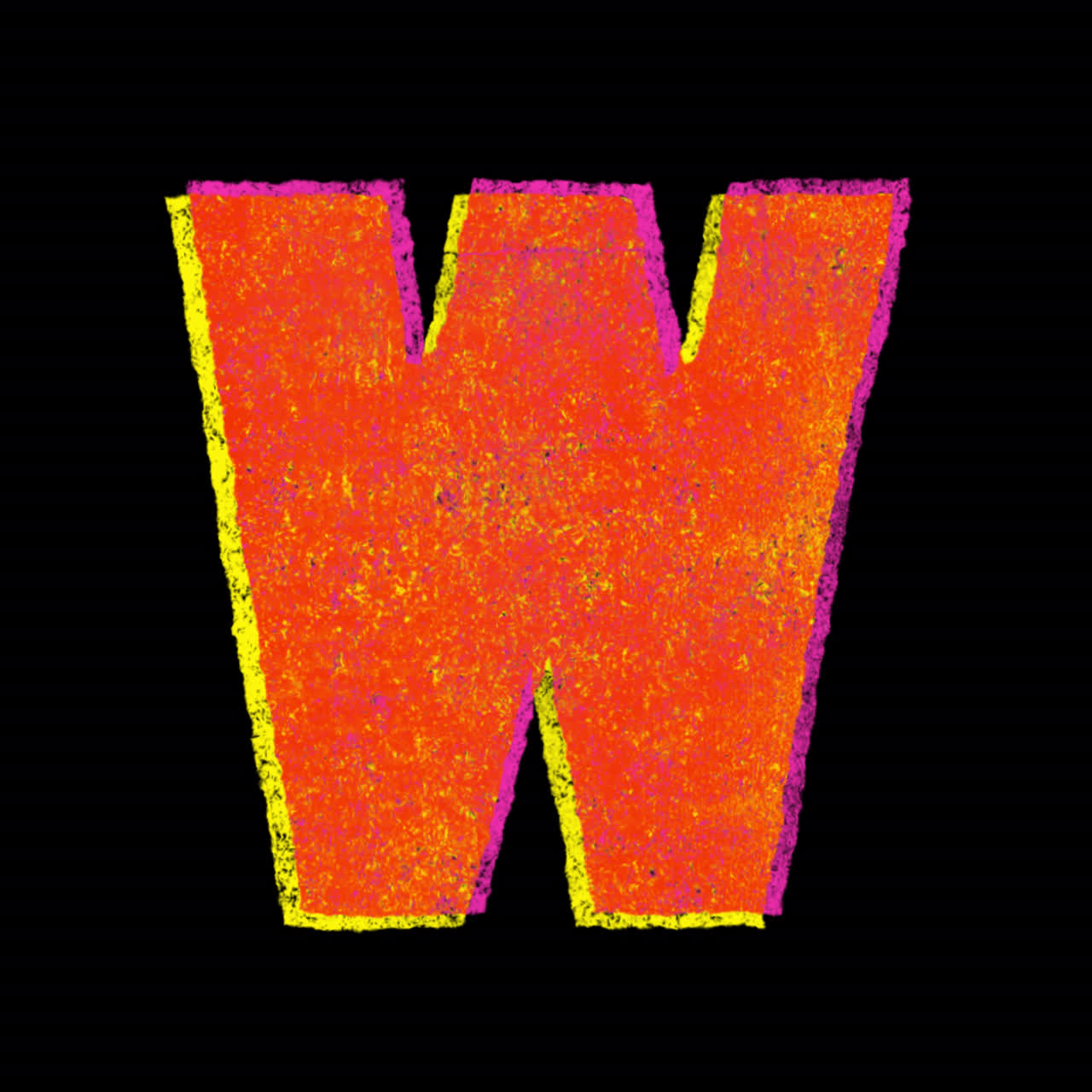 Textured Crayon Letter W on Black Background
