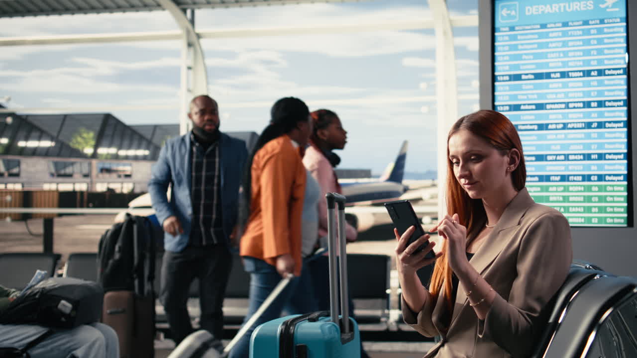 Corporate CEO seated in a modern airport waiting area