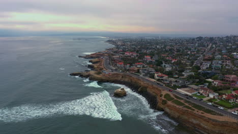 aerial view of california coastline at sunset, san diego, usa - drone shot