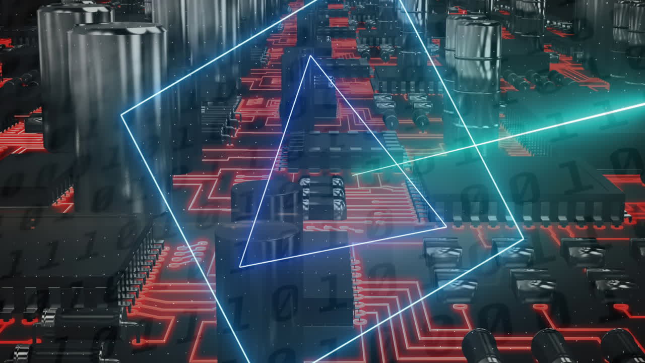 Animation of neon shapes moving over network of connections