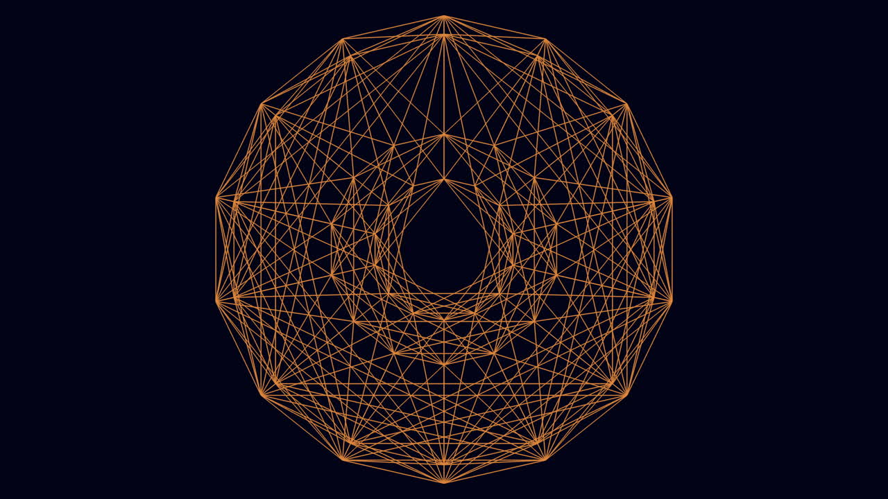геометрический рисунок с яркими оранжевыми линиями и золотой сферой