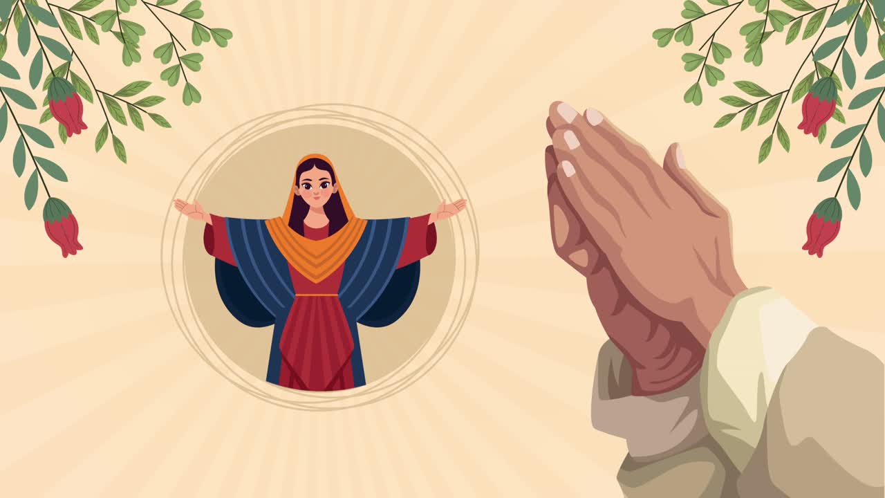 la virgen maría con el vestido rojo