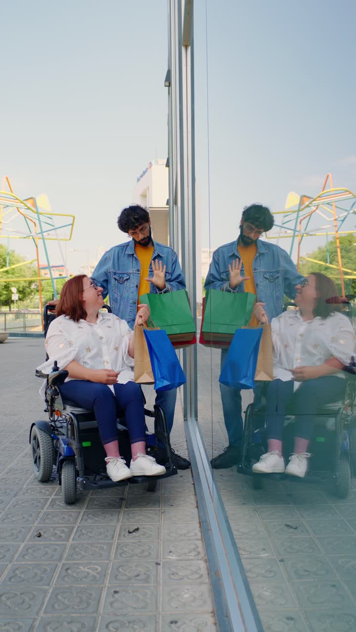Couple with Shopping Bags Reflected in Store Window