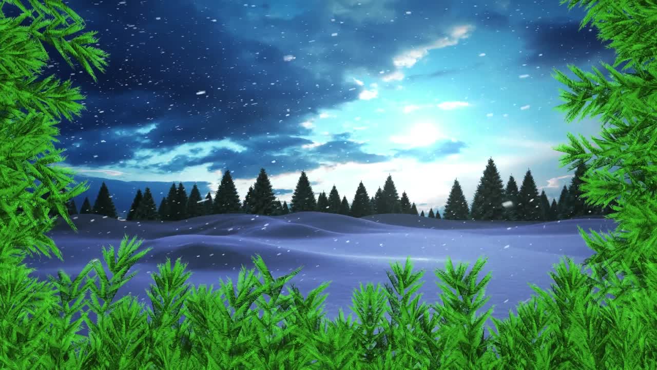 ramas de árboles contra la nieve que cae sobre varios árboles en el paisaje de invierno