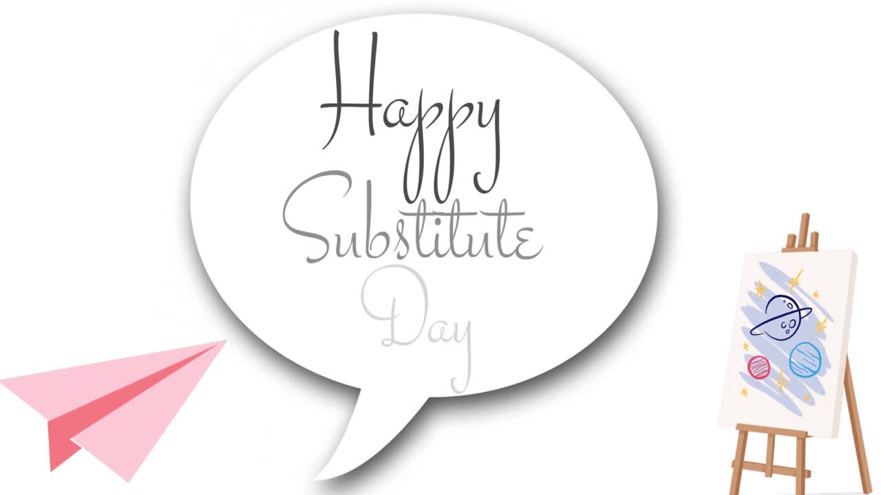 ⁇ 색 배경에 있는 학교 아이콘 위에 행복한 대리인 날 텍스트의 애니메이션