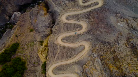 mountain with zigzag road, high aerial view.