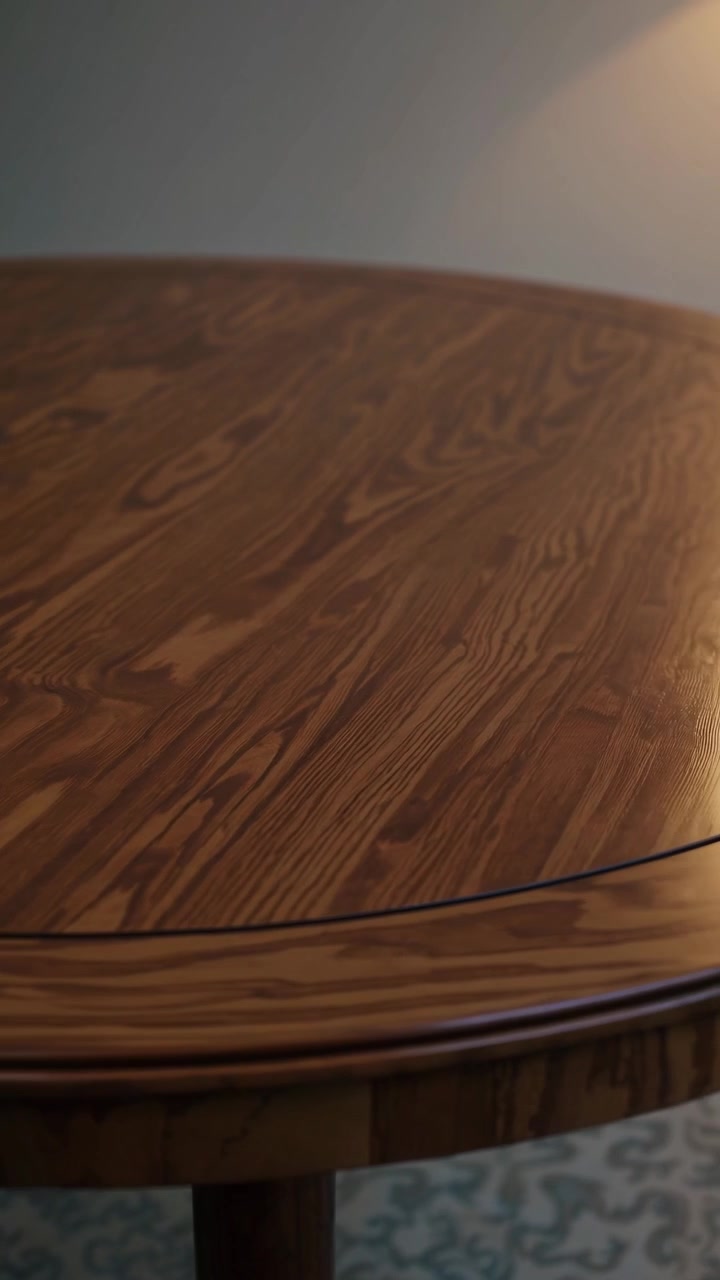 Warm Light Reflecting on a Polished Wooden Table