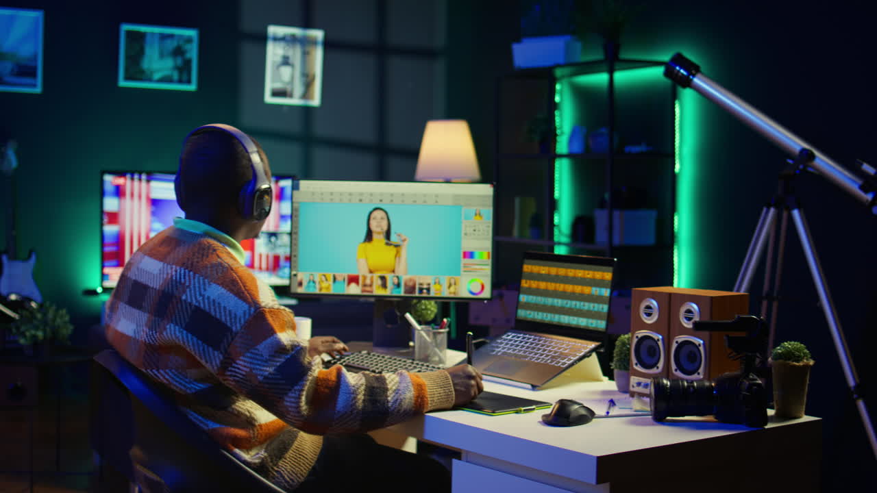 Man Editing Photos in Studio