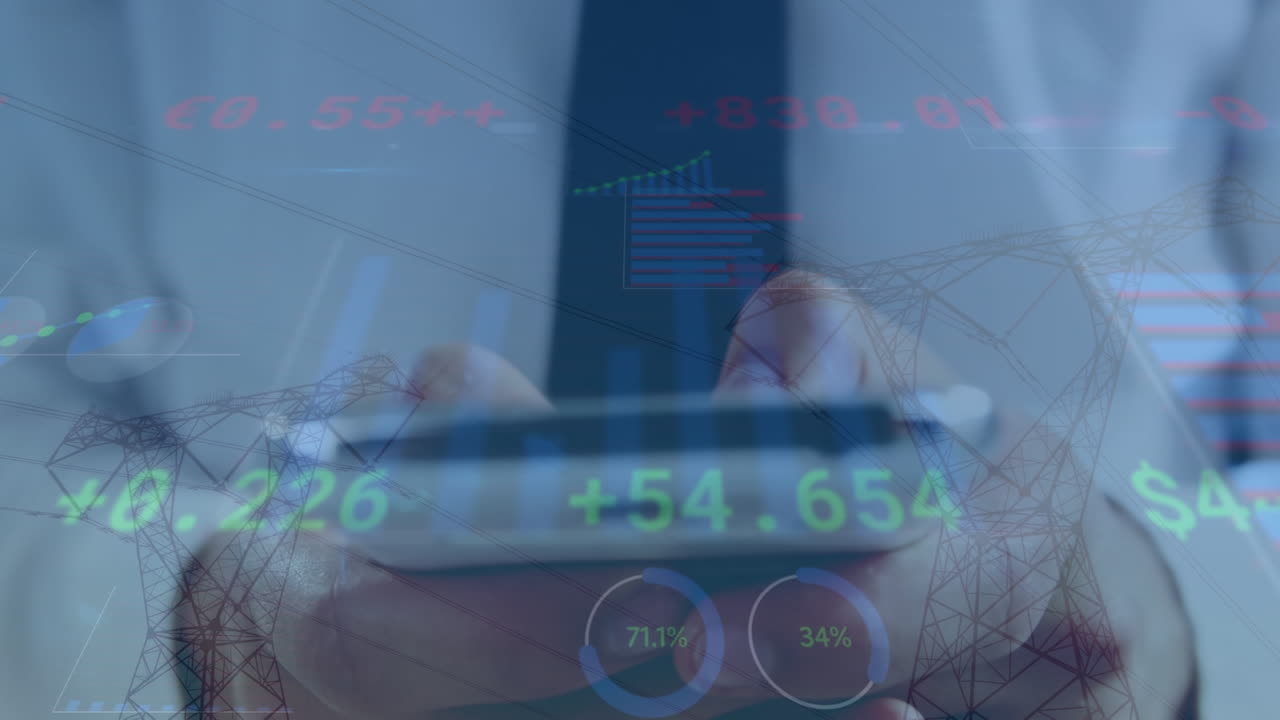 animazione dell'elaborazione dei dati su una persona che utilizza uno smartphone