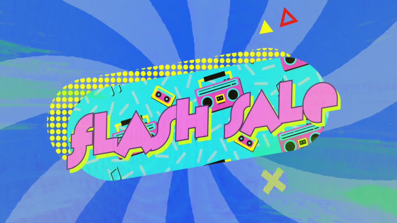 레트로 진동하는 패턴 배경에 플래시 판매 텍스트의 애니메이션