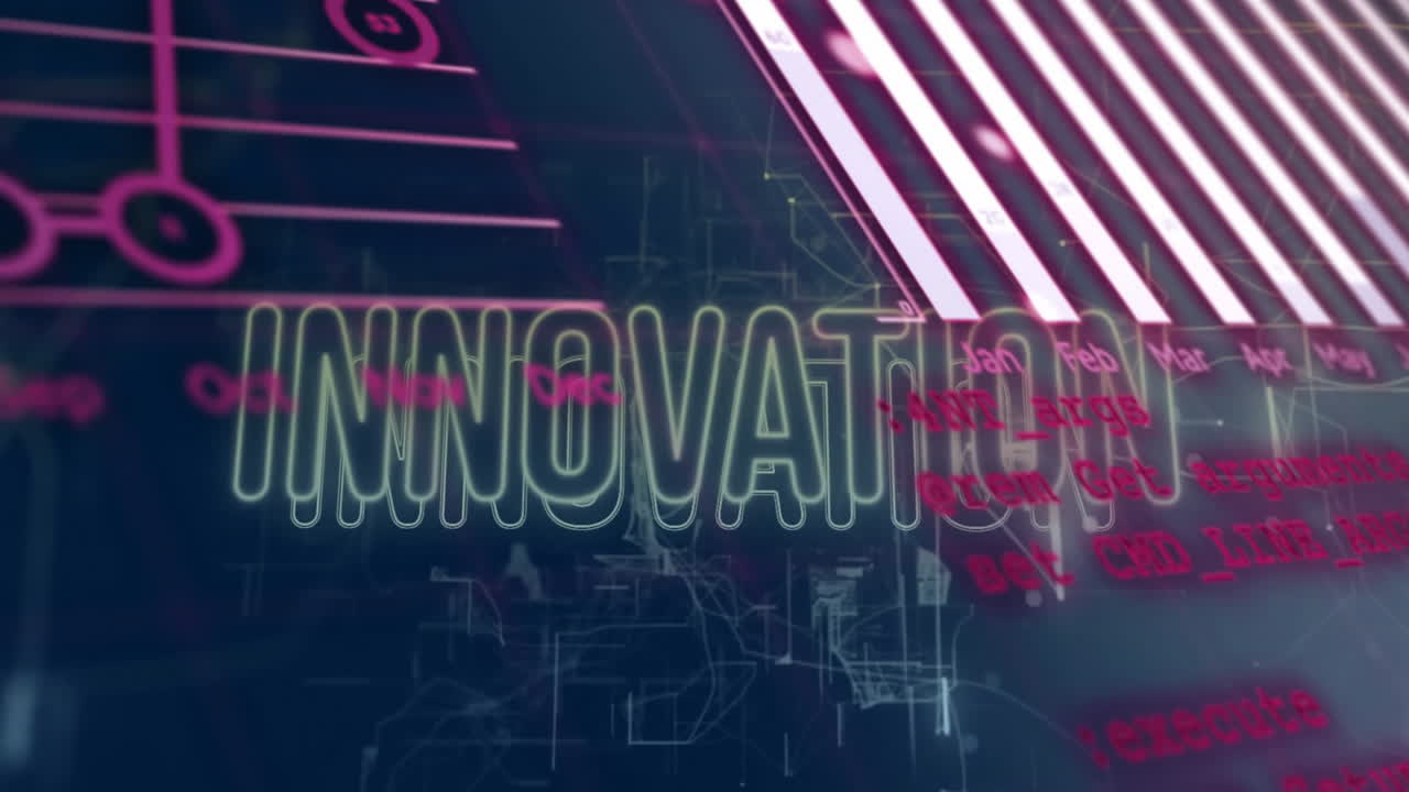 Animation with abstract geometric shapes and digital elements in vibrant background