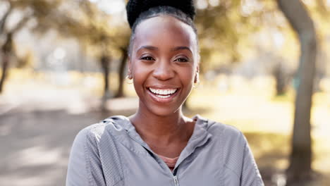 Face,-park-and-black-woman-with-fitness