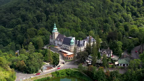 Rotating-drone-shot-of-Lillafured-palace-in-Hungary