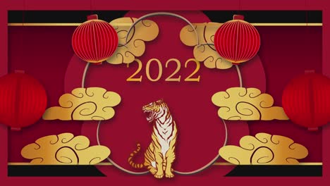 chinese zodiac tiger 2022. chinese new year celebration background, golden and red chinese decorative classic festive background for a holiday