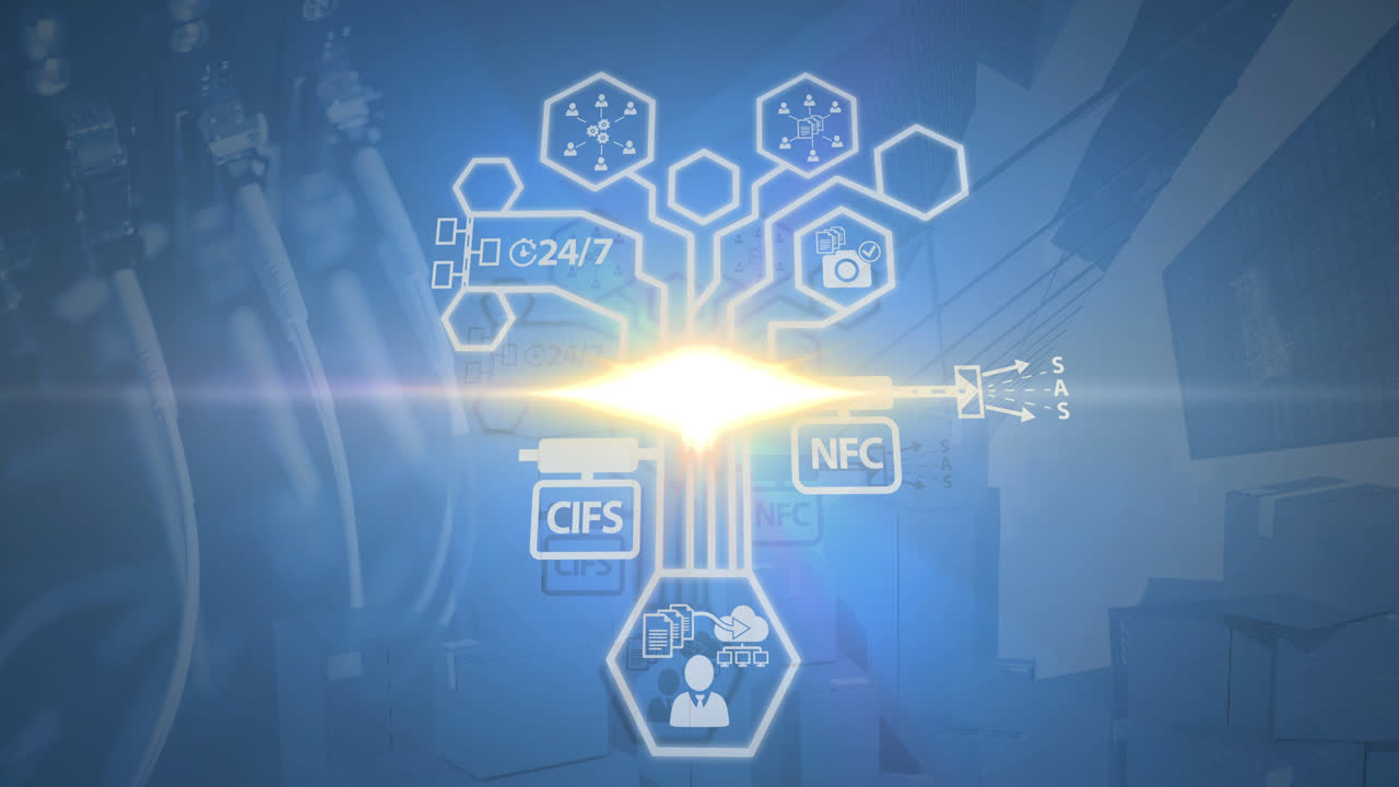 도시 풍경 위의 비즈니스 아이콘의 애니메이션