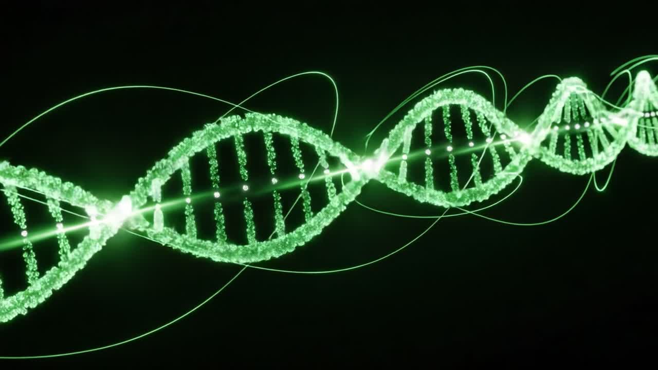 A Stunning Visualization of DNA Helix Structure in Vibrant Green, Highlighting Genetic Patterns and Molecular Interactions in a Futuristic Setting