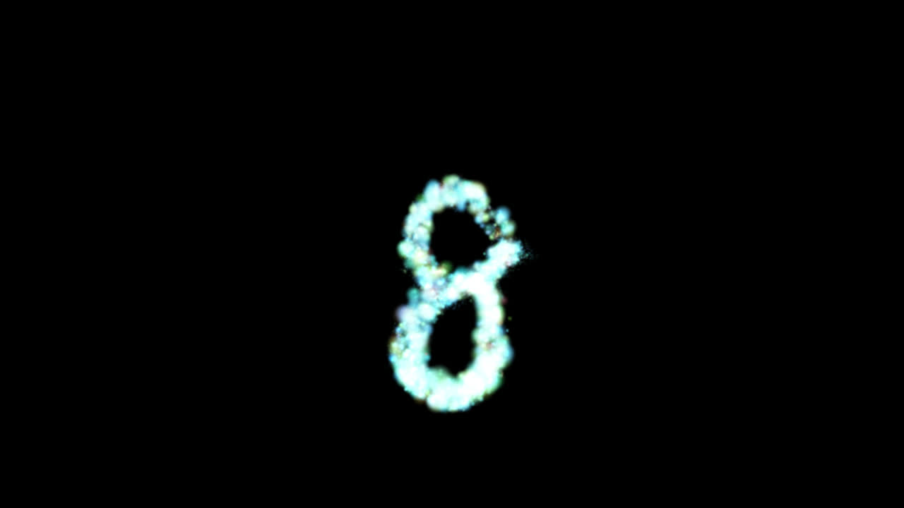 Glowing blue particle number eight on transparent background