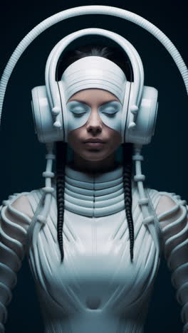 muñecas estatuas femeninas de porcelana con altavoces de audio y auriculares hechos con ai
