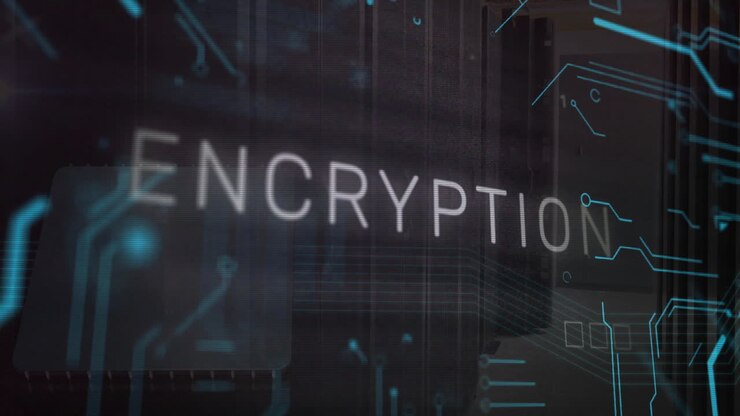 Animation of encryption text and data processing over computer servers