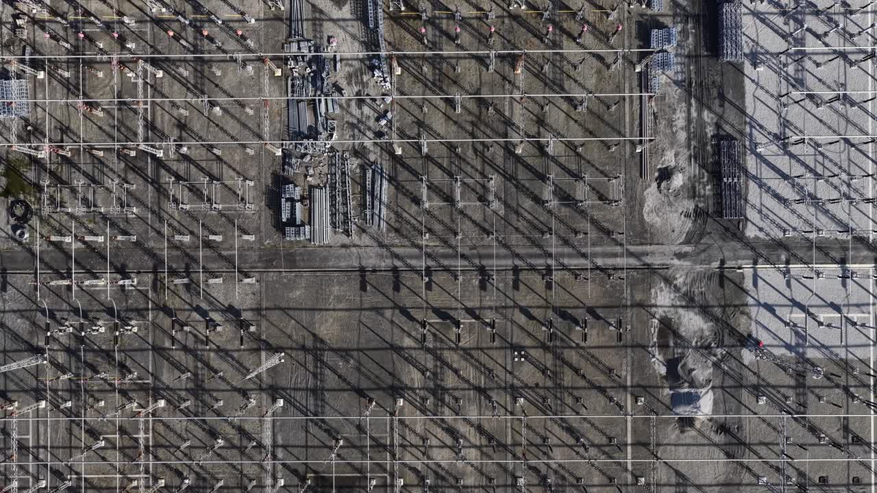 Drone shot of powerplant under renovation. European Union energy grid