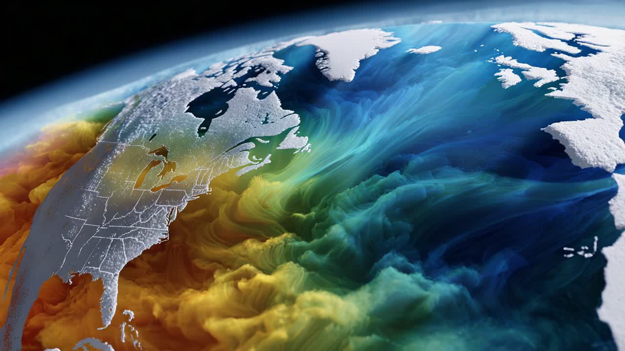 Visualizing Ocean Currents and Atmospheric Dynamics: A Beautiful Representation of Earth's Surface in Vibrant Colors and Flowing Patterns from Space