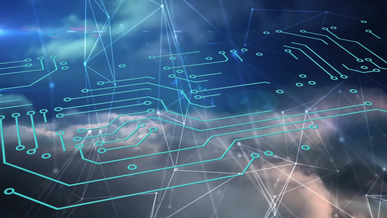 Animation of data processing over blue background