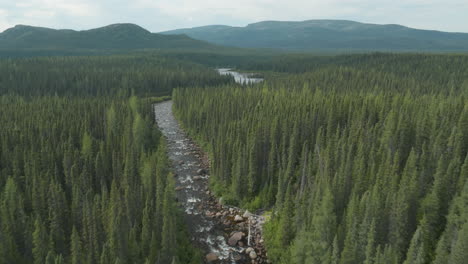 Atemberaubende-Überführung-Aus-Der-Luft-über-Einen-Wunderschönen-Fluss,-Der-Durch-Die-Wildnis-Von-Neufundland-Und-Labrador,-Kanada,-Fließt