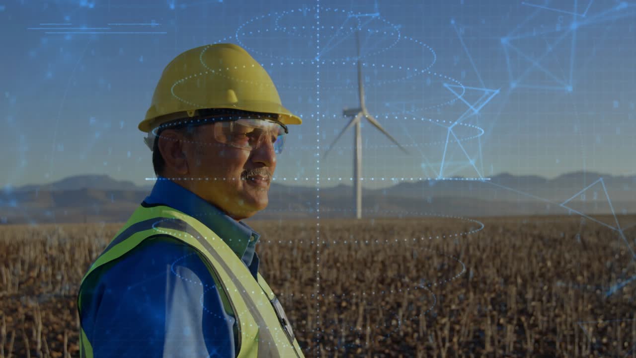 Ingeniør initierer kode, der materialiserer overlejringer omkring vindmølle til overvågning af vedvarende energi