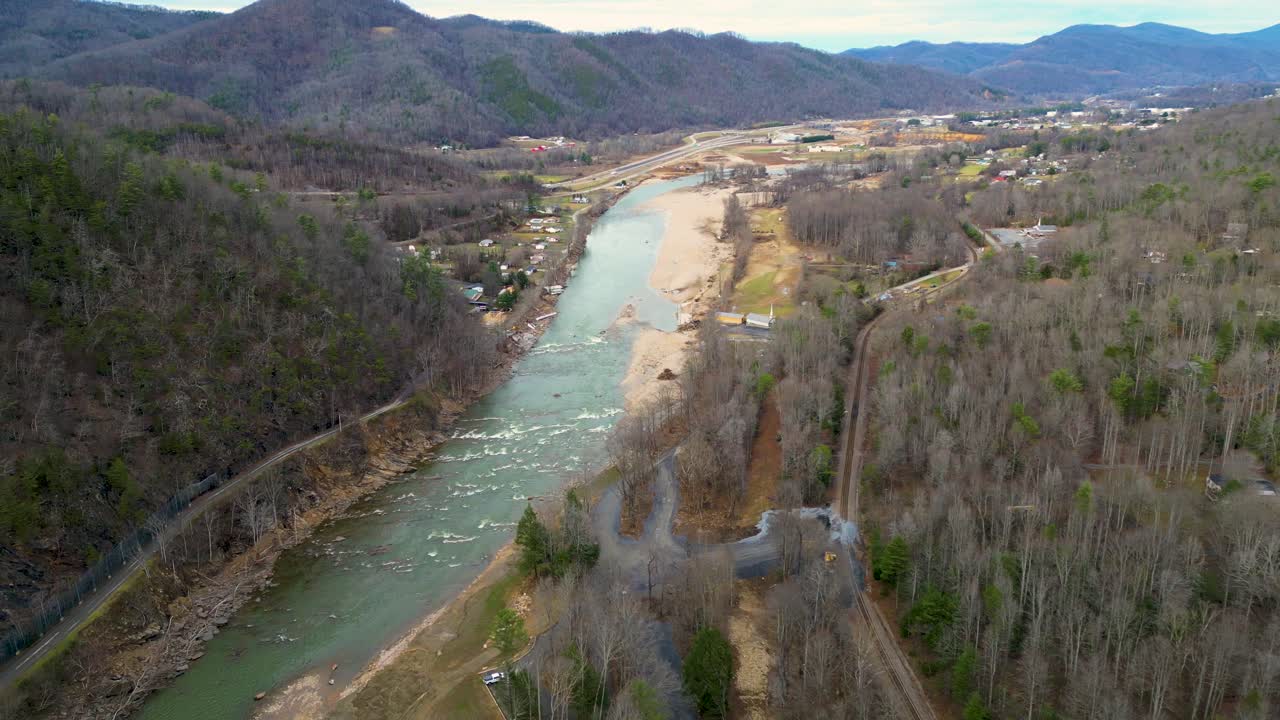 4K Aerial Drone Video of Flood Damage on Nolichucky River in Erwin, TN Caused by Hurricane Helene (2024)