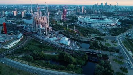 west ham united stadium and high rise buildings in london city, england