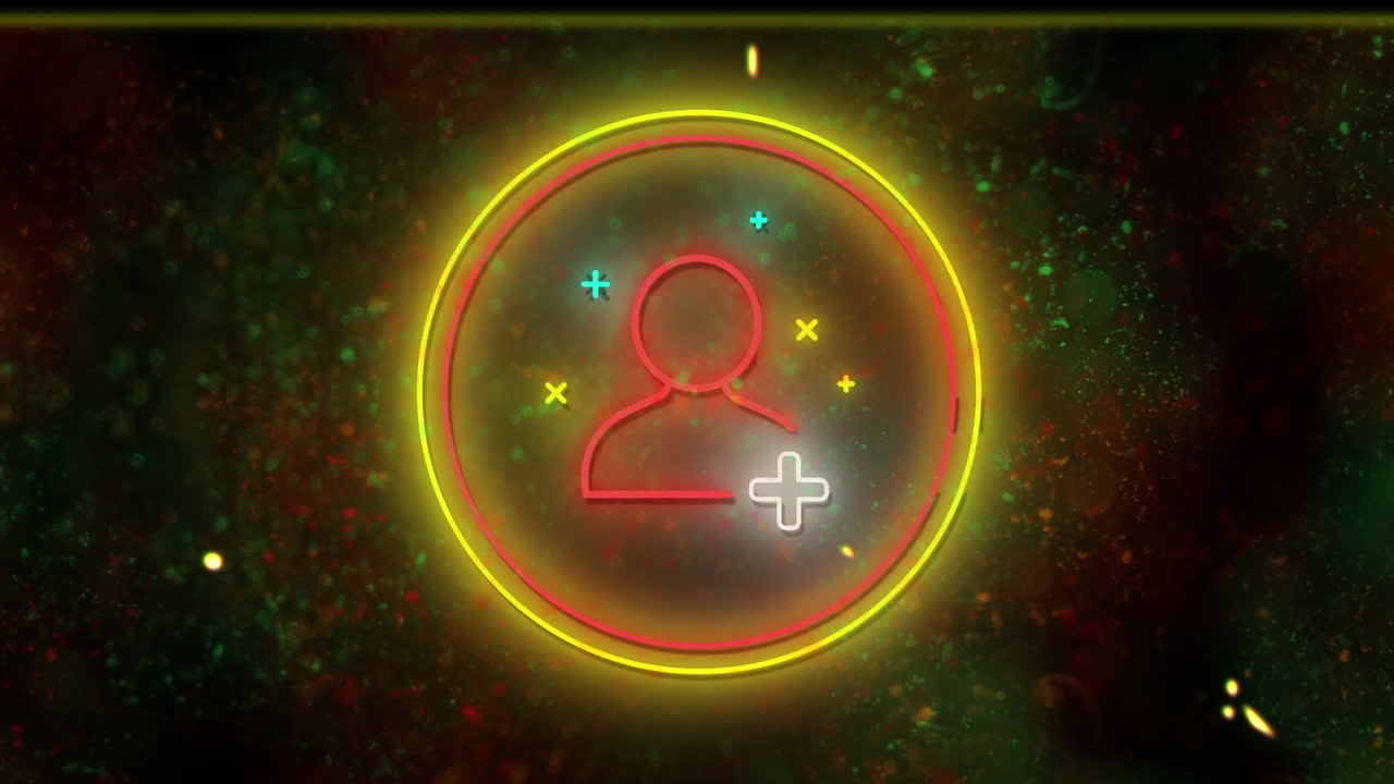 animación del icono de persona digital de neón rojo parpadeante en un círculo brillante