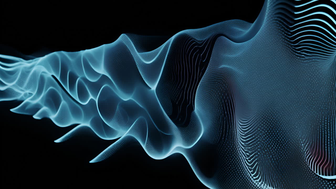Flowing blue waves and particles in abstract digital animation