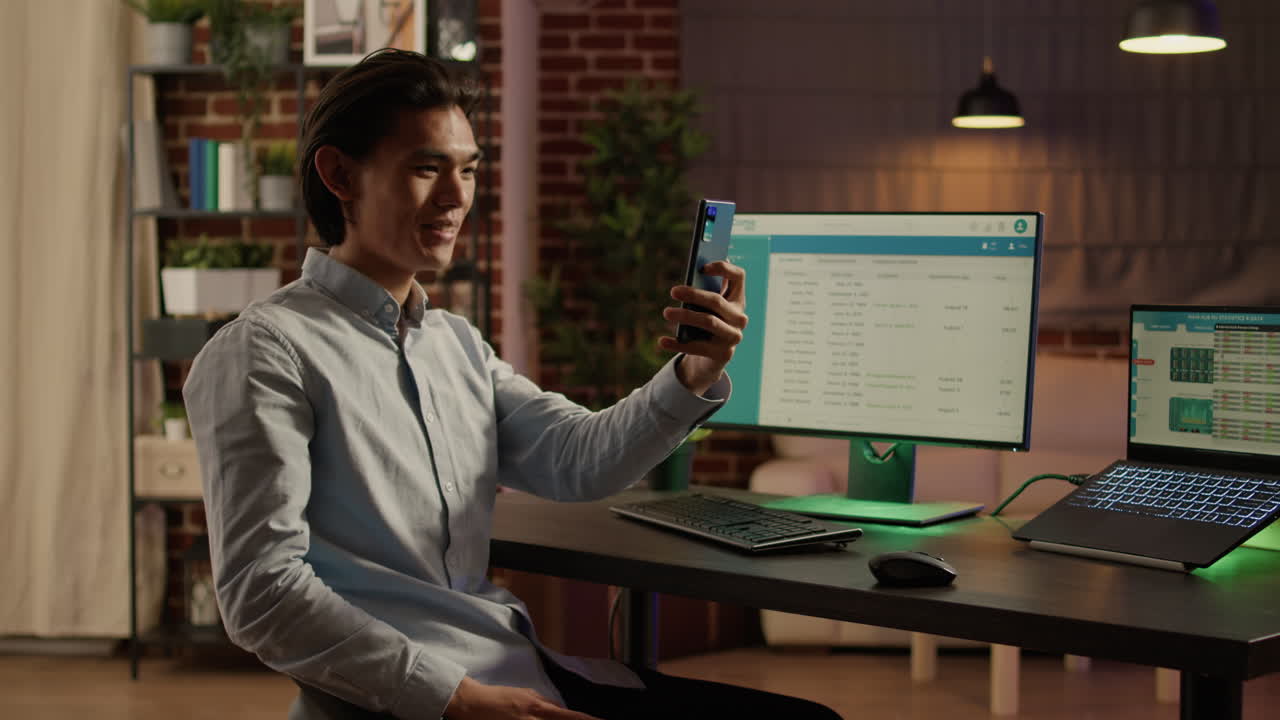 Man in Home Office Making Video Call