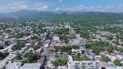 Drone-establishing-Caribbean-city-Bani-in-the-Dominican-Republic,-cityscape