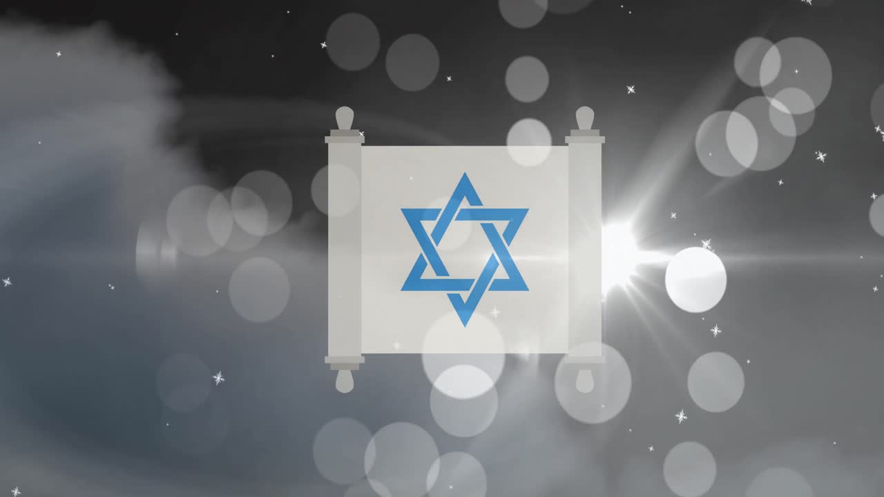 데이비드 별과 눈이 반 ⁇ 이는 별과 구름 위에 떨어지는 애니메이션