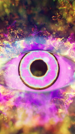 an eye in the dark with vfx particles, 3d rendering.