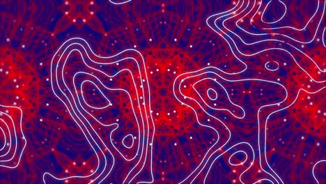 Animation-of-network-of-connections-over-red-kaleidoscope-pattern-background